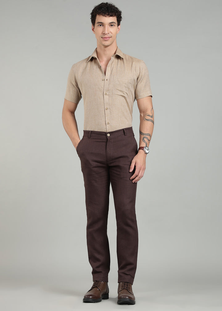 Neil - Pure Linen Trousers - Cocoa Brown