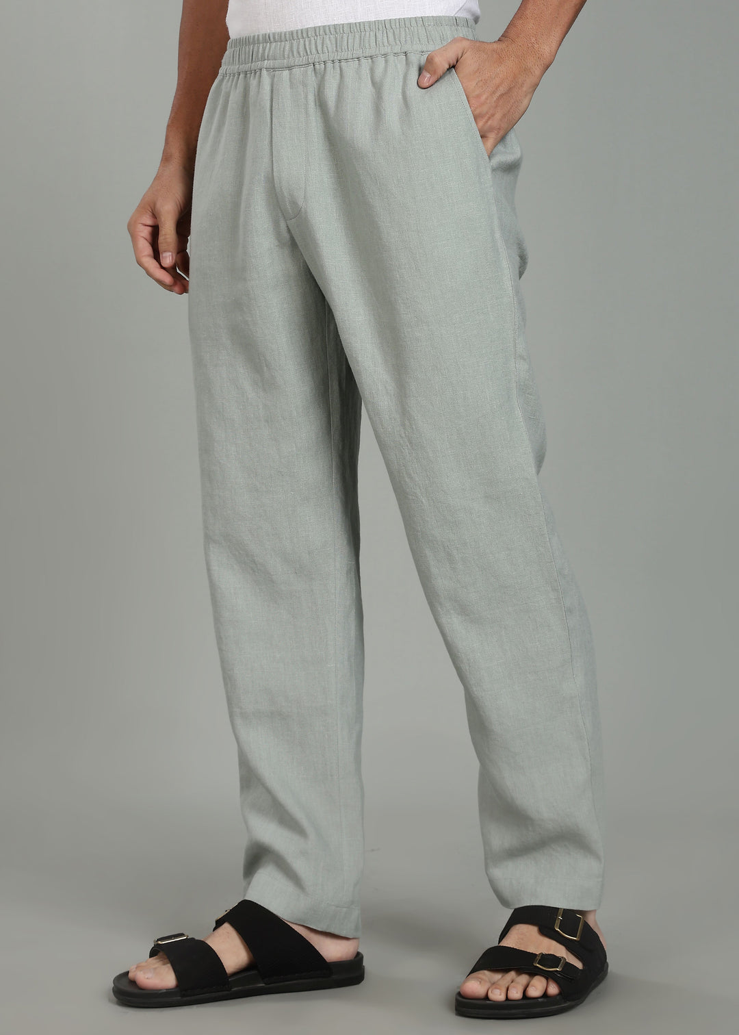 Ivo -  Pure Linen Casual Relaxed Elastic Pants - Slow Green