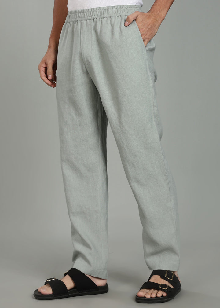 Ivo -  Pure Linen Casual Relaxed Elastic Pants - Slow Green