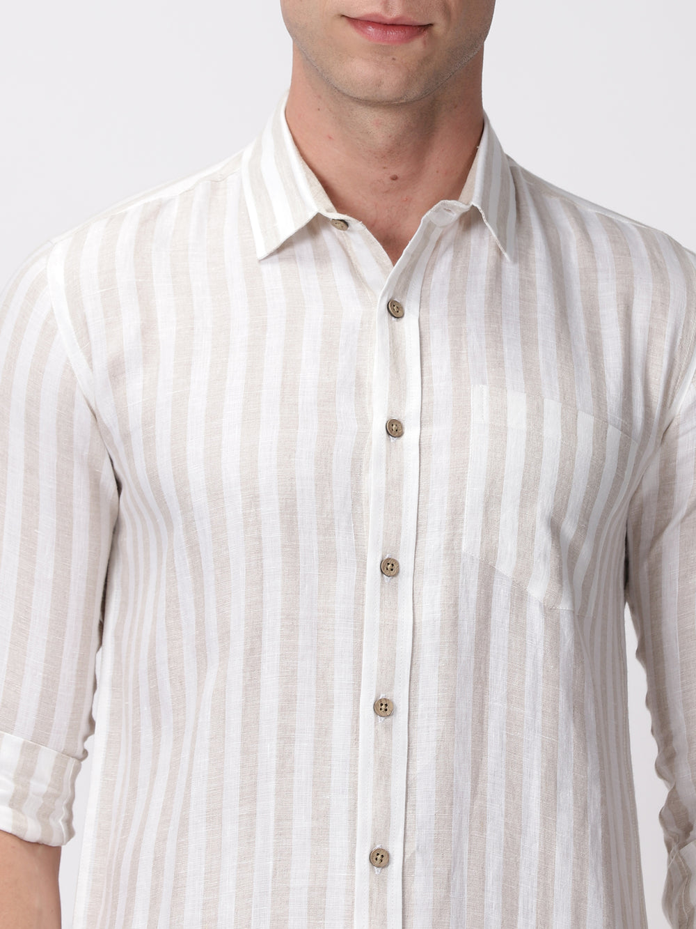 Arthur - Pure Linen Full Sleeve Shirt - Beige Stripes