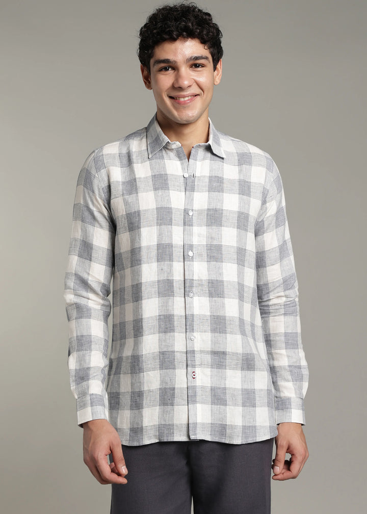 Glen - Pure Linen Full Sleeve Checks Shirt - White