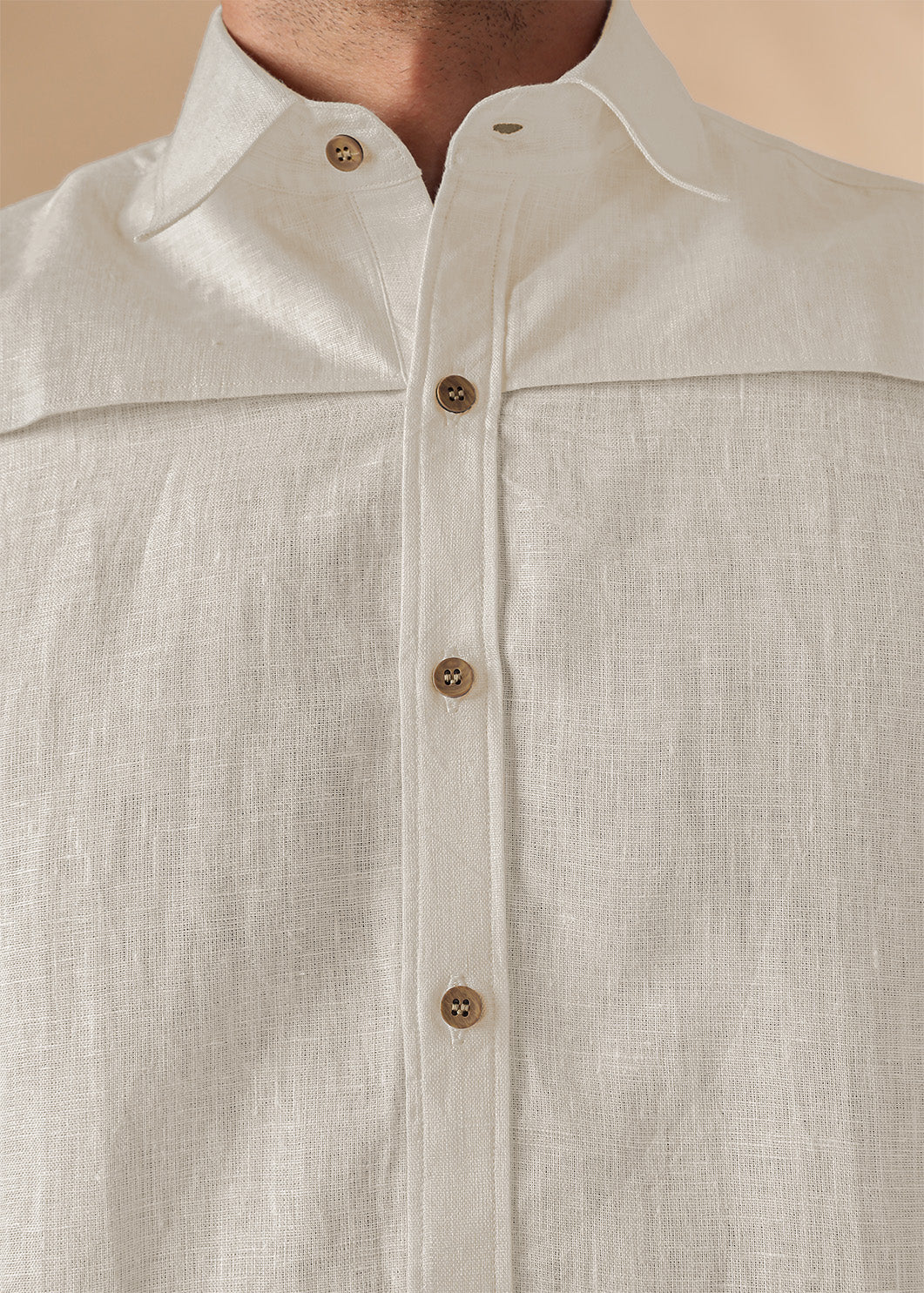 Bronco - Pure Linen Full Sleeve Shirt with Detachable Front Yoke - Ecru