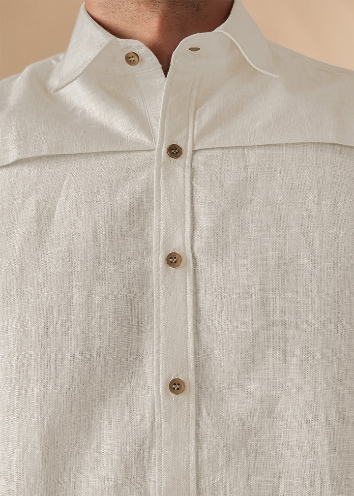 Bronco - Pure Linen Full Sleeve Shirt with Detachable Front Yoke - Ecru