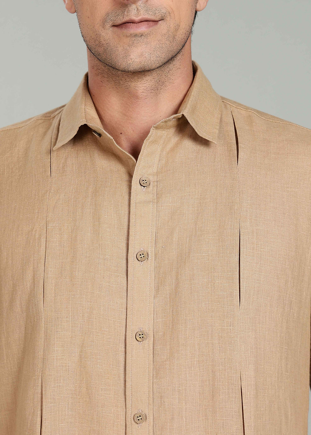 Milo Shirt - Pure Linen Half Sleeve Shirt - Oakwood Brown
