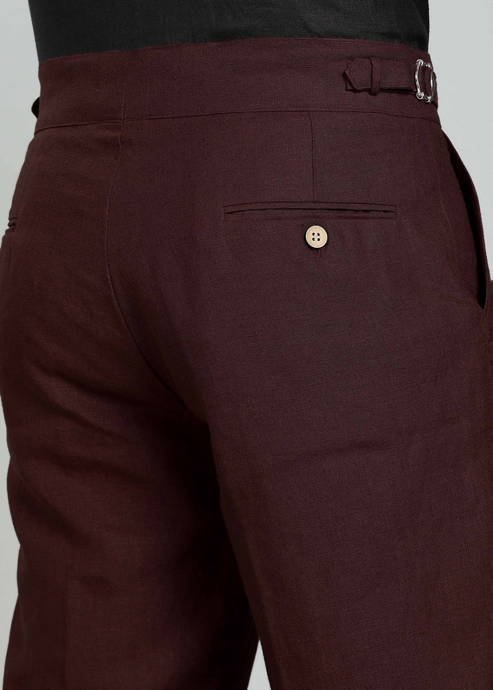 Wes Pants - Pure Linen Pleated Trousers with Adjustable Waistband - Cocoa Brown