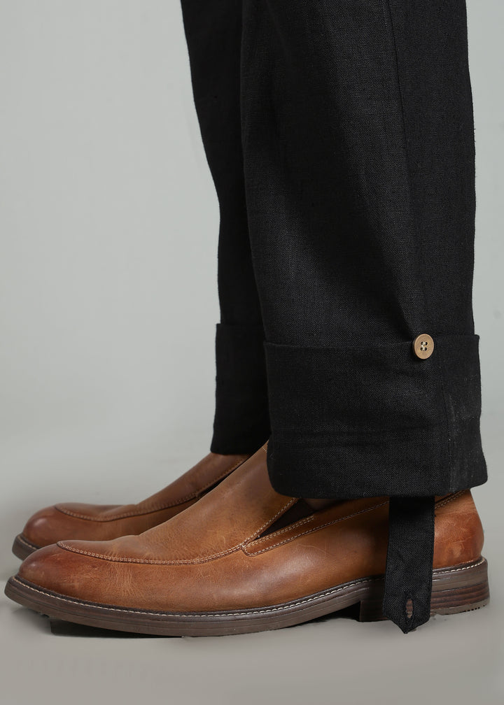 Vanta - Pure Linen Relaxed Trousers with Foldable Hem – Black