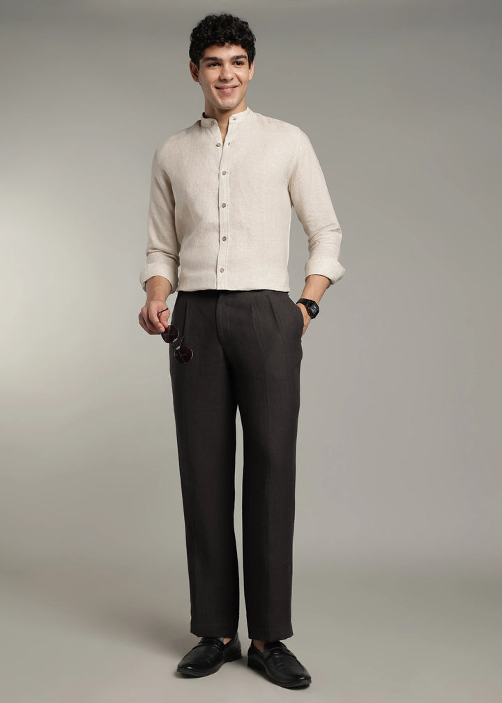 Calvin - Pure Linen Double Pleated Trousers - Black