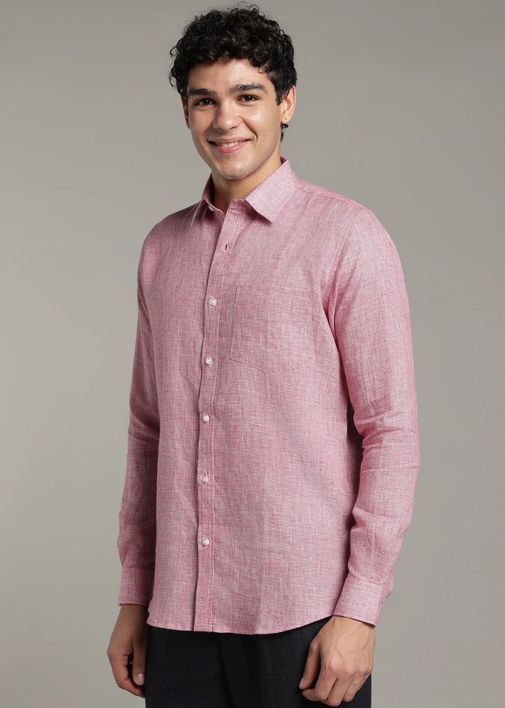 Harvey - Pure Linen Full Sleeve Shirt - Red Houndstooth