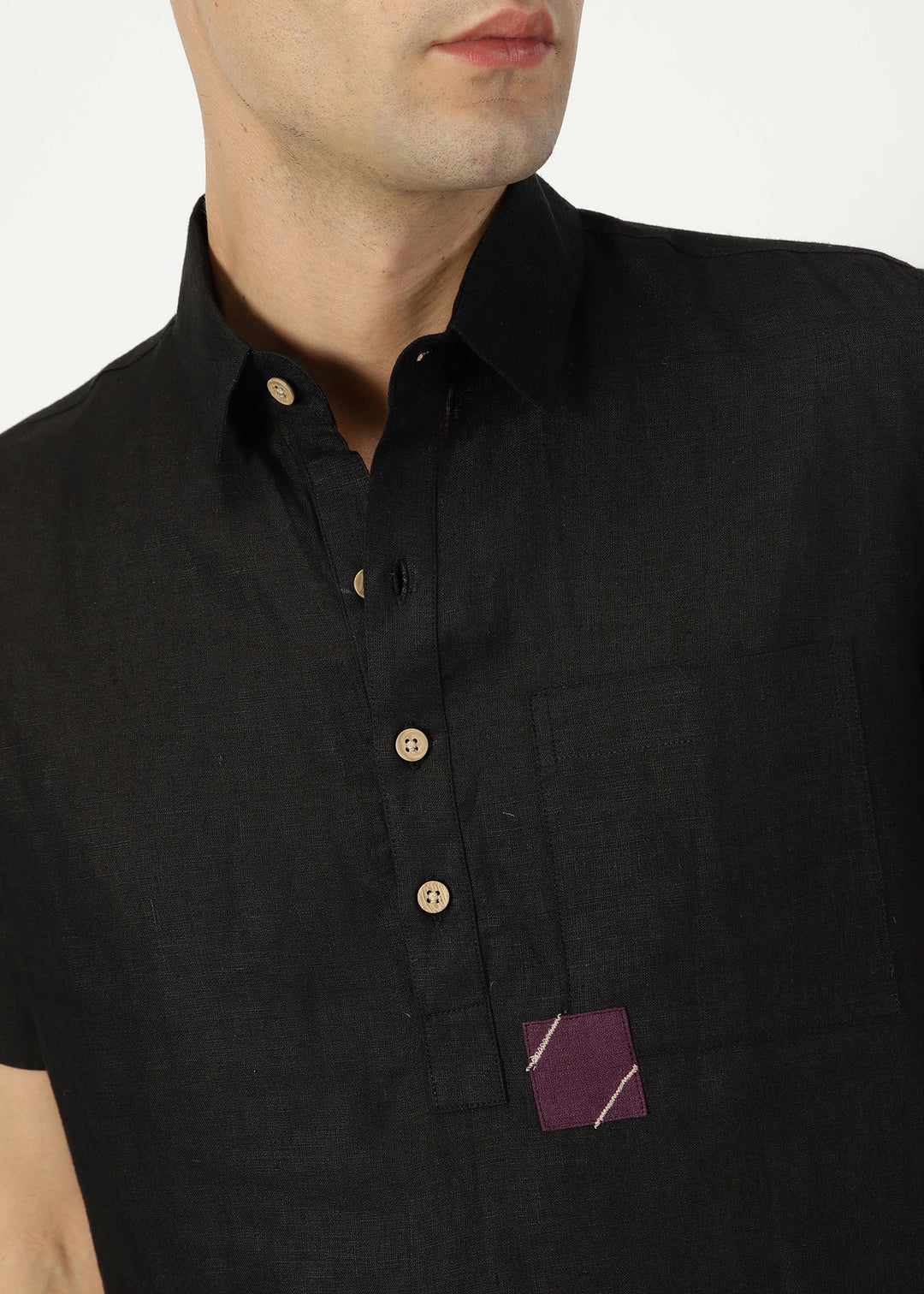 Matteo Pure Linen T-Shirt - Black