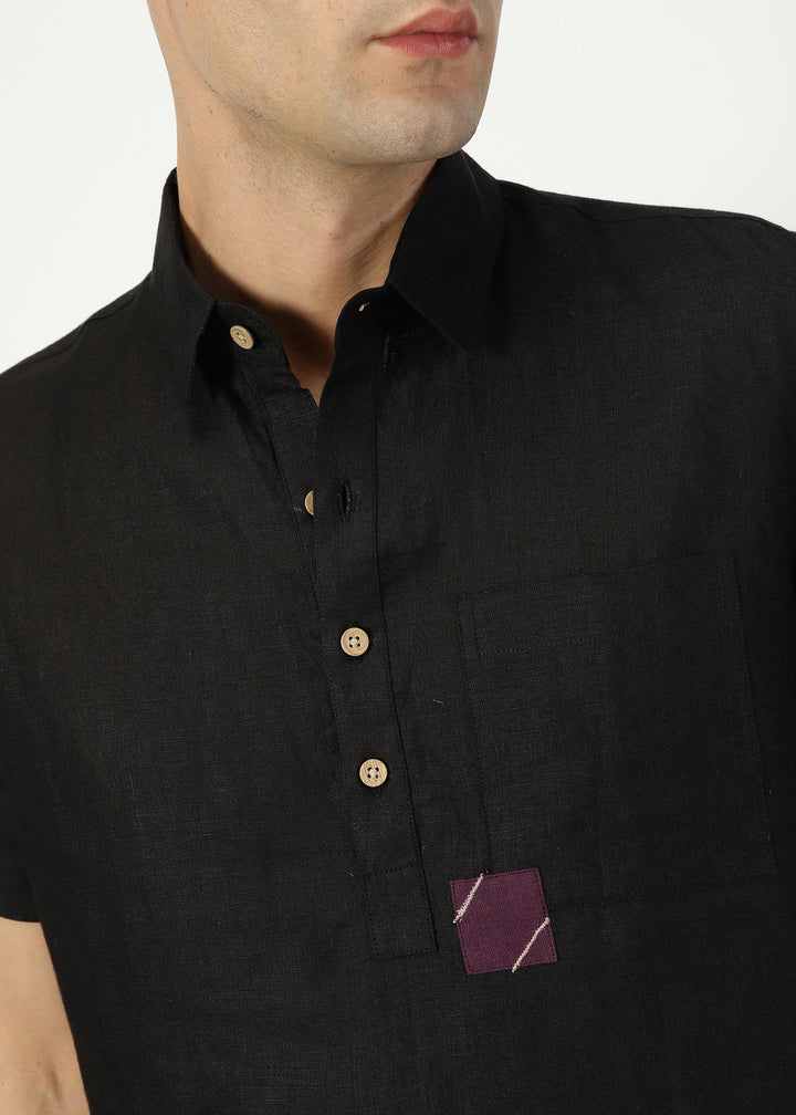 Matteo Pure Linen T-Shirt - Black