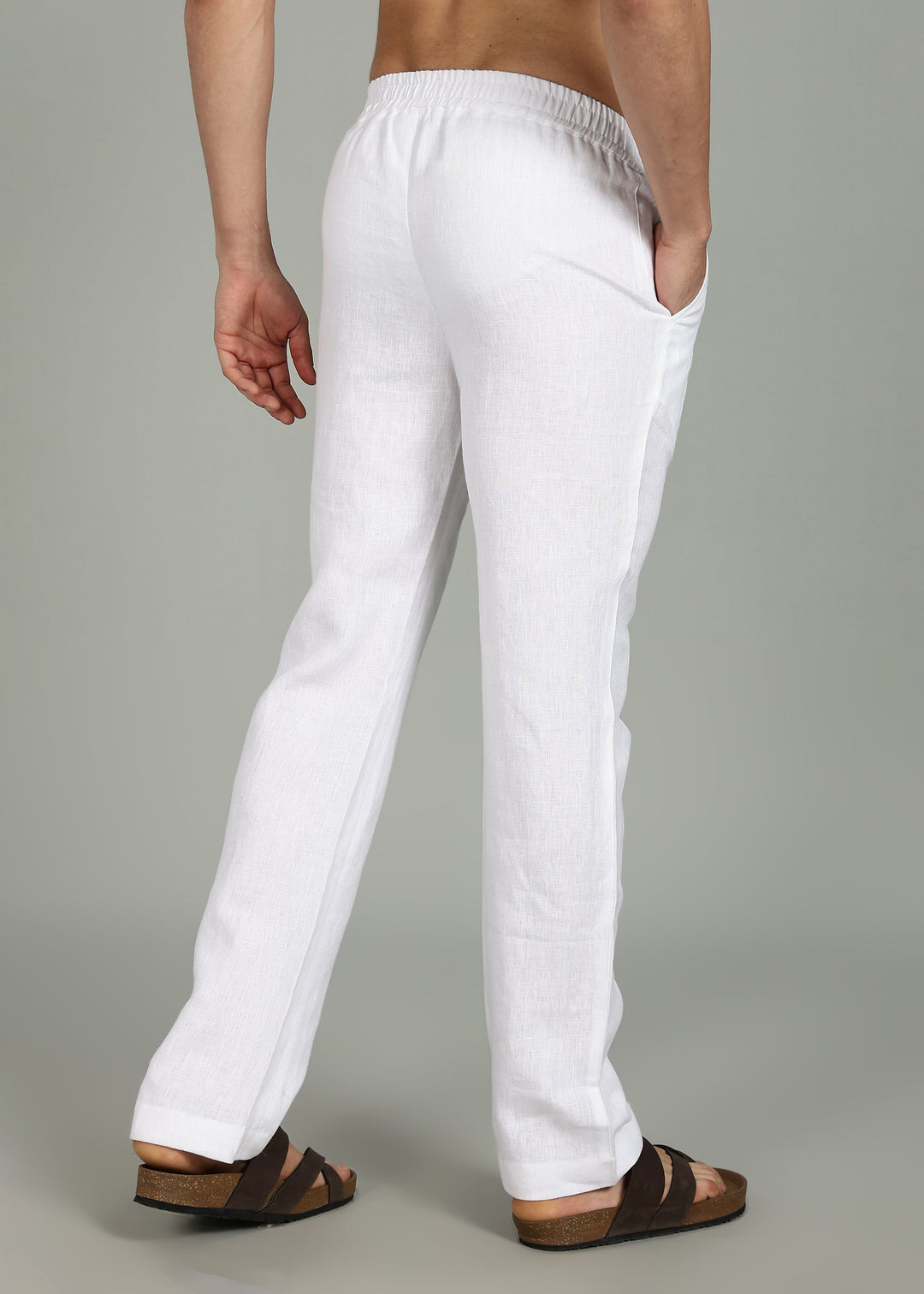 Vian Kurta Set - Pure Linen Full Sleeve Band Collar and White Kurta Pants- Lavender Violet & White