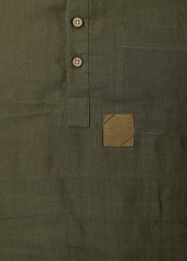 Matteo Pure Linen T-Shirt - Moss Green