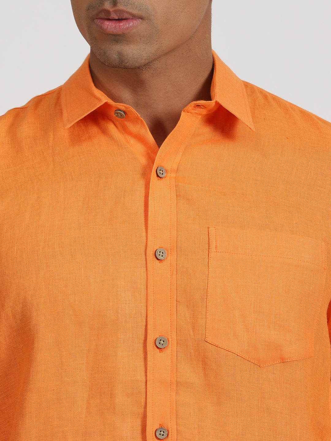 Harvey - Men's Pure Linen Full Sleeve Shirt - Beer Orange