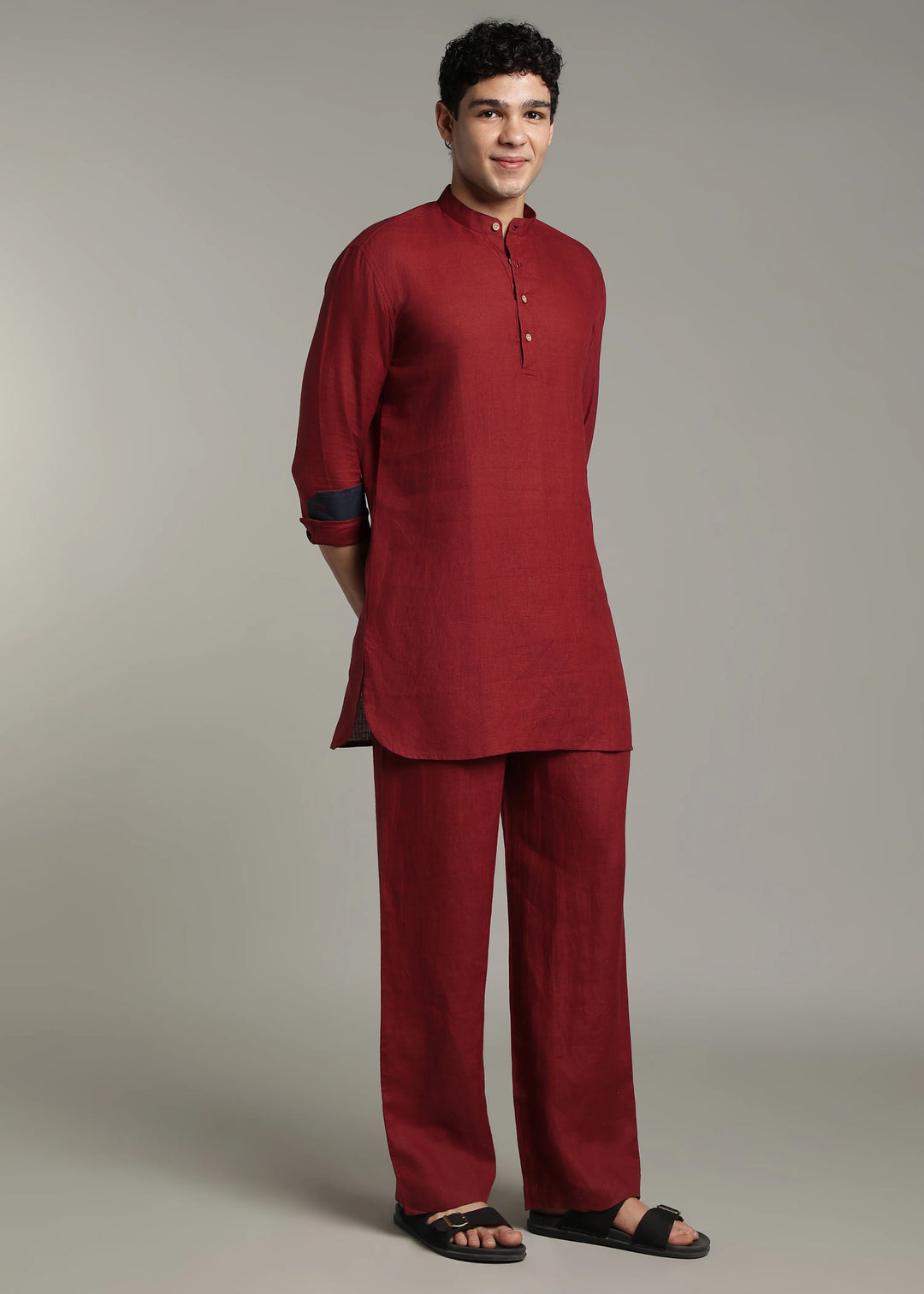 Palat - Pure Linen Kurta and Pant Co-ord Set - Red Wine