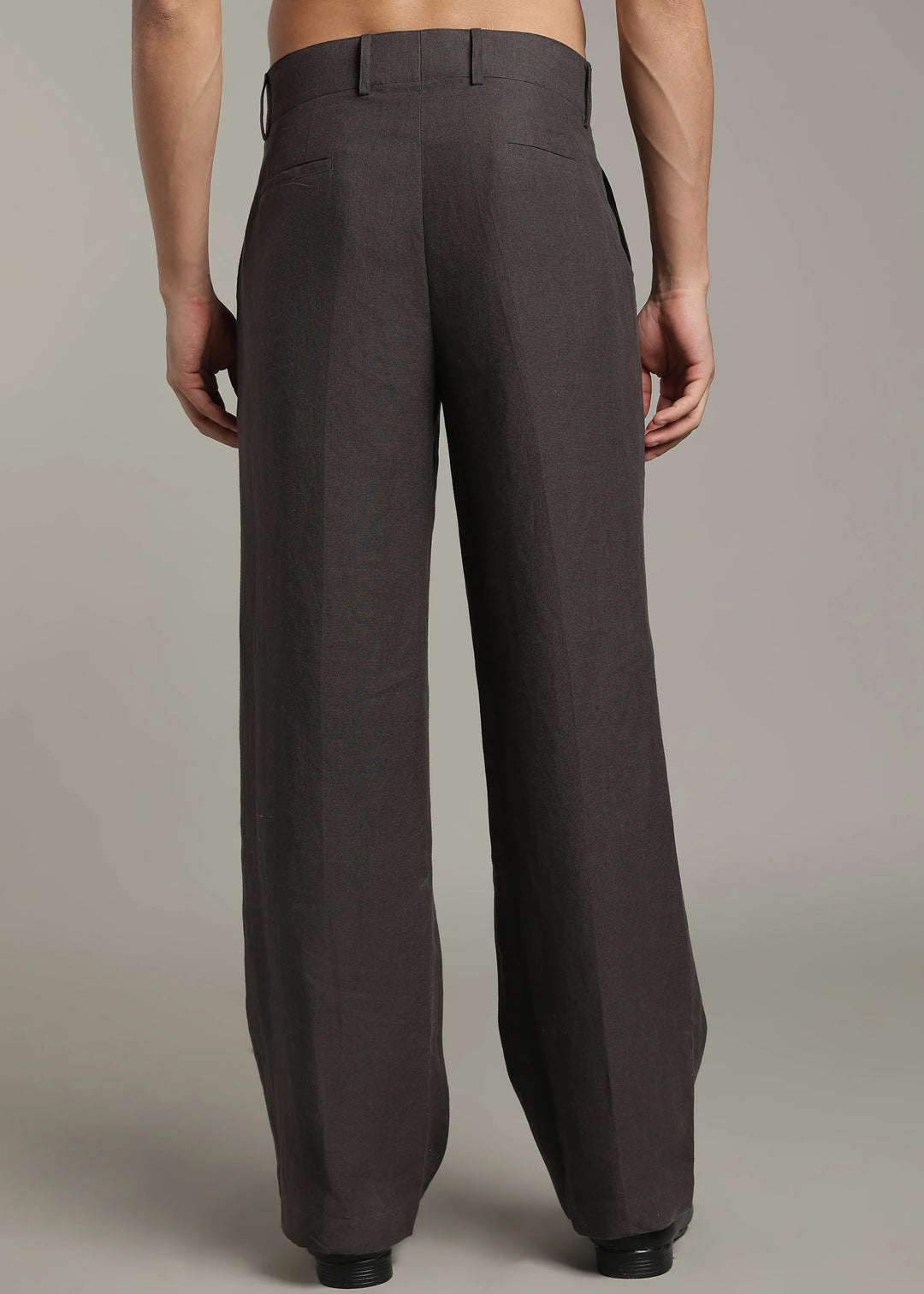 Ashford - Pure Linen Double Pleated High Waisted Trousers - Fossil Grey