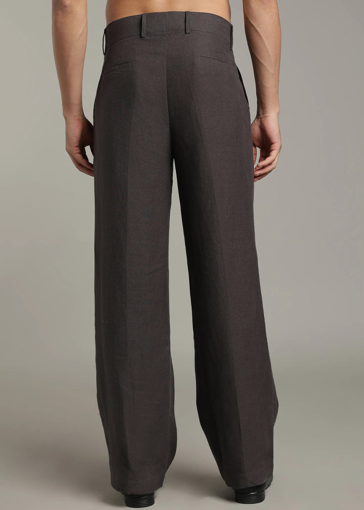 Ashford - Pure Linen Double Pleated High Waisted Trousers - Fossil Grey