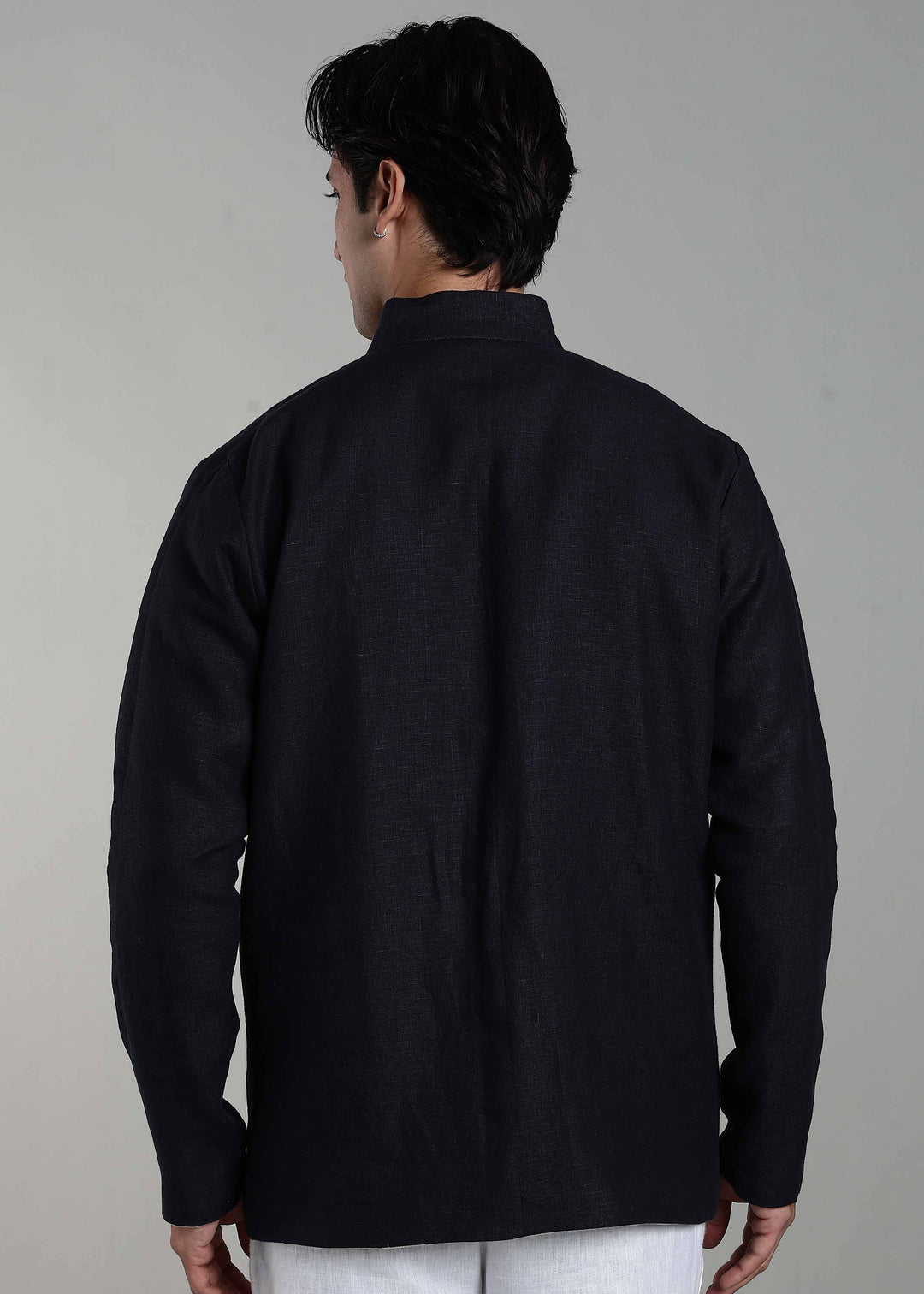 Flux - Pure Linen Reversible Jacket - Ecru and Regal Blue