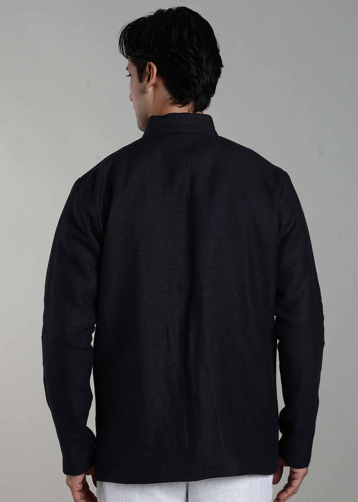 Flux - Pure Linen Reversible Jacket - Ecru and Regal Blue