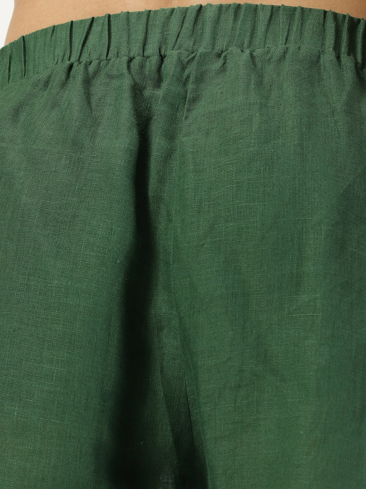 Veer Kurta Sets - Pure Linen Long Kurta with Mirror Work | Dark Green