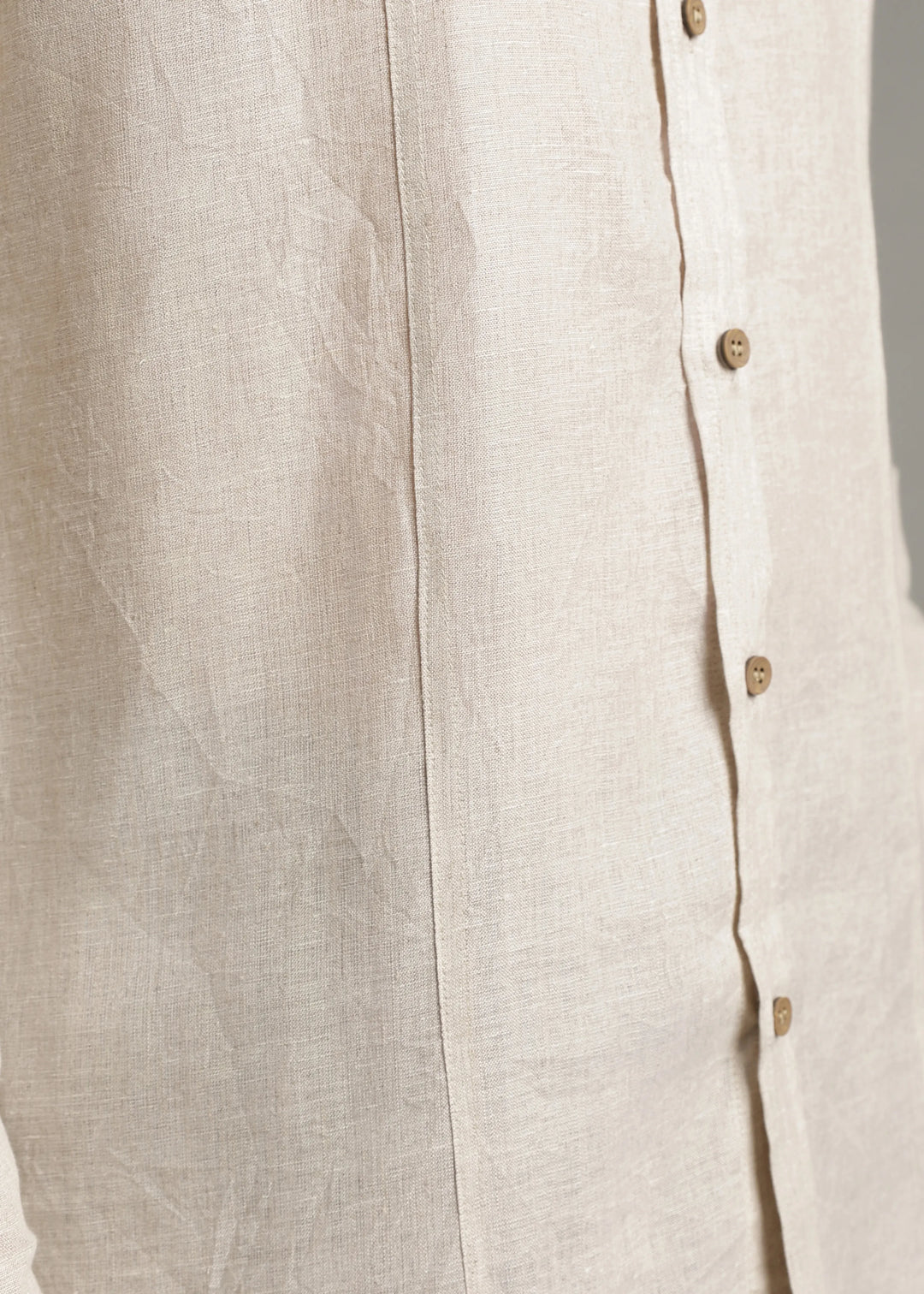 Amber - Pure Linen Full Sleeve Shirt with Embroidered Collar - Ecru