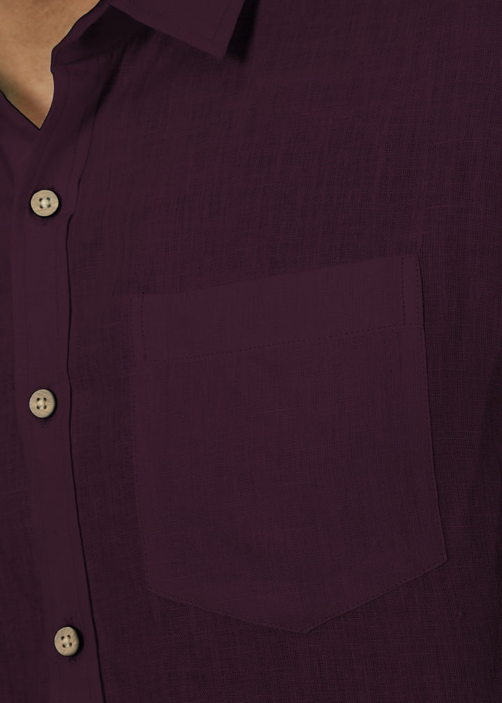Harvey - Pure Linen Half Sleeve Shirt - Dark Purple