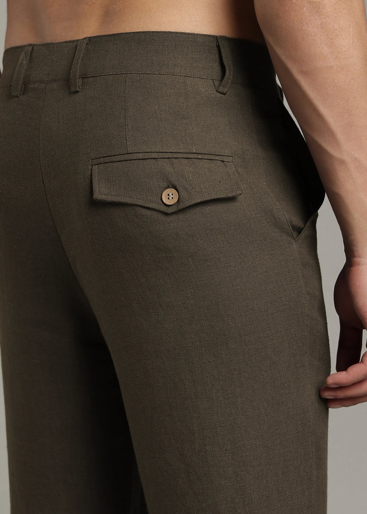 Ray - Pure Linen Trousers - Camo Green
