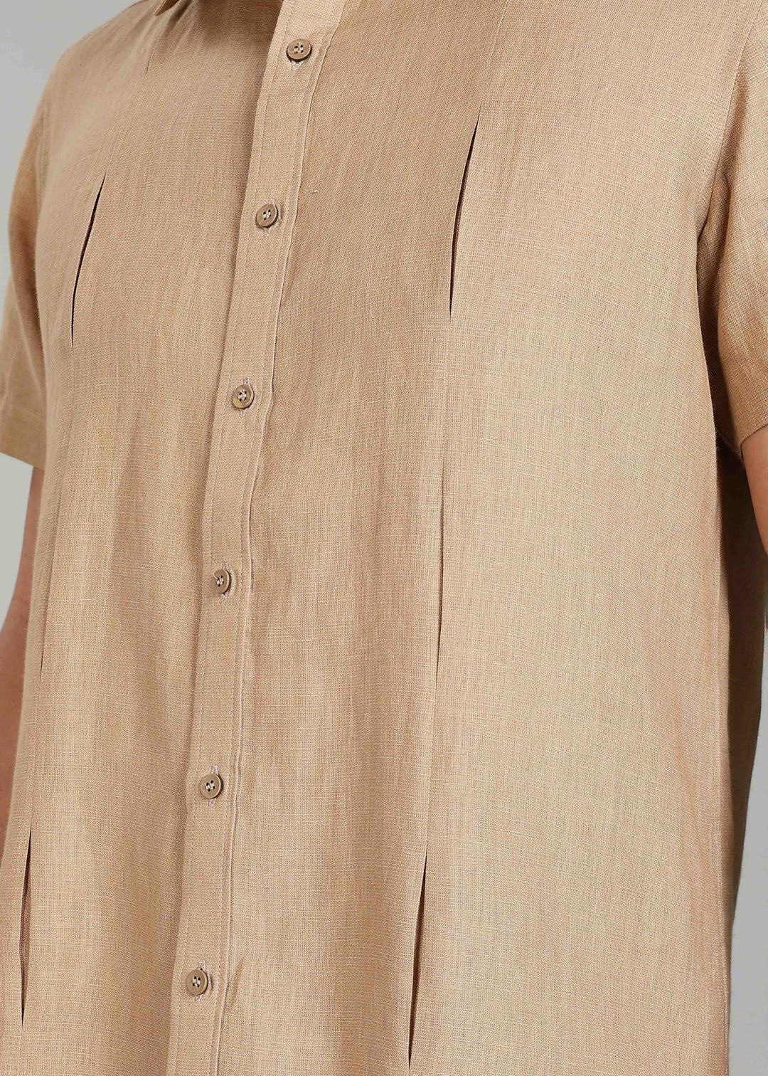 Milo Shirt - Pure Linen Half Sleeve Shirt - Oakwood Brown