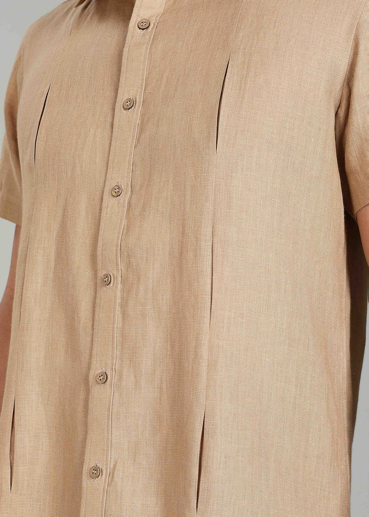 Milo Shirt - Pure Linen Half Sleeve Shirt - Oakwood Brown