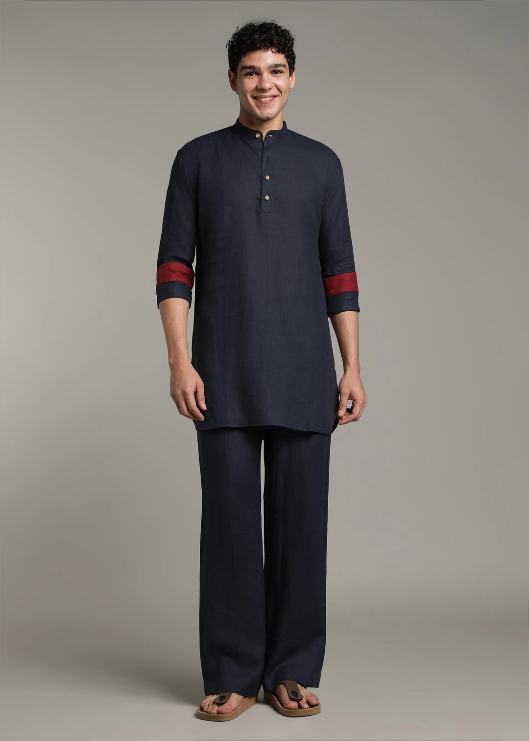 Roy -  Pure Linen Kurta 60 LEA Pants - Dark Blue
