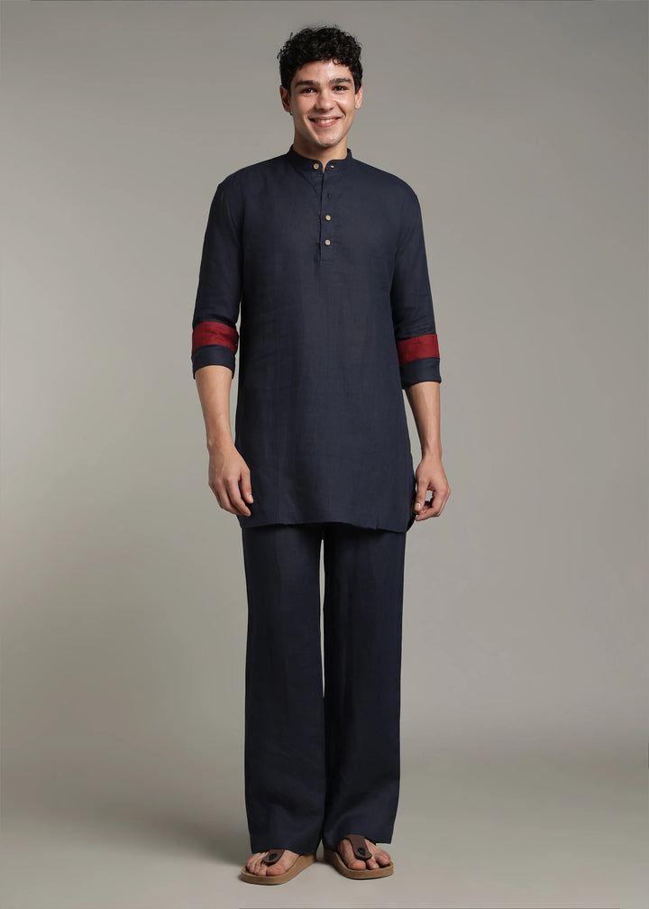 Roy -  Pure Linen Kurta 60 LEA Pants - Dark Blue
