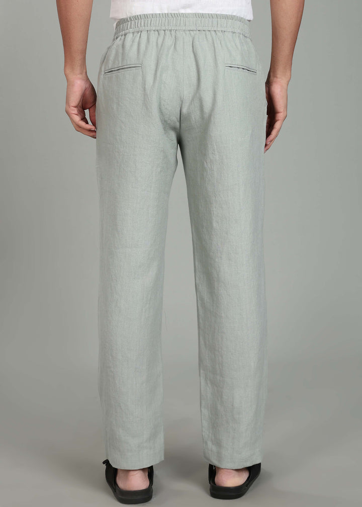 Ivo -  Pure Linen Casual Relaxed Elastic Pants - Slow Green