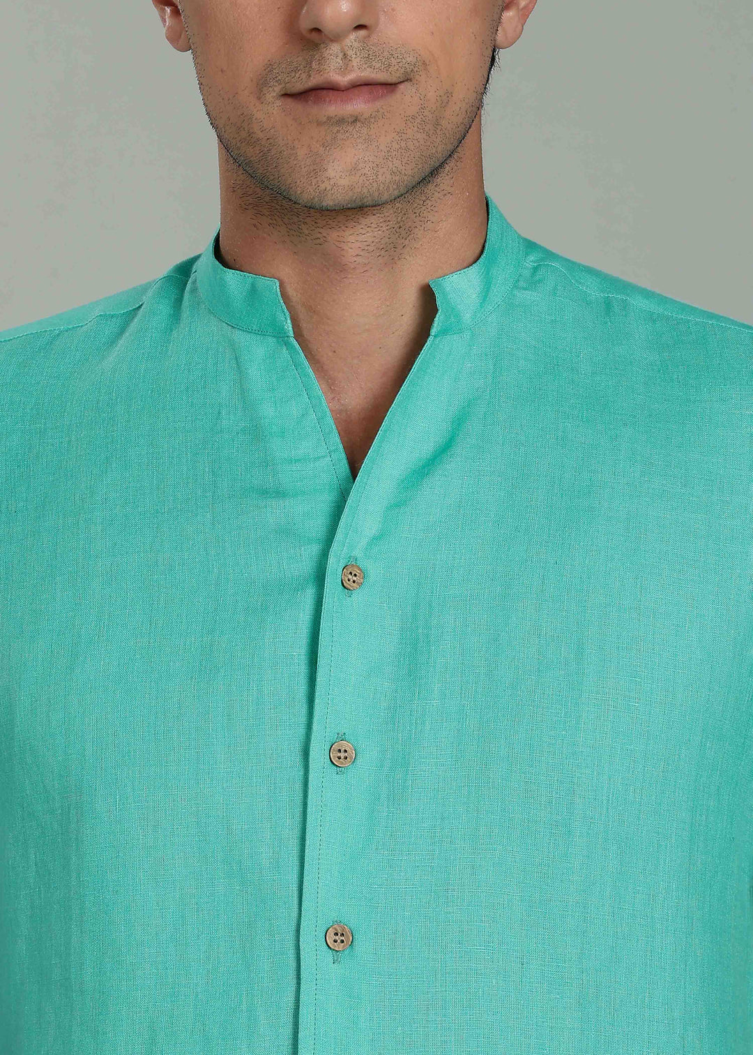 Craig - Pure Linen V Neck Short Sleeve Shirt - Spearmint Green