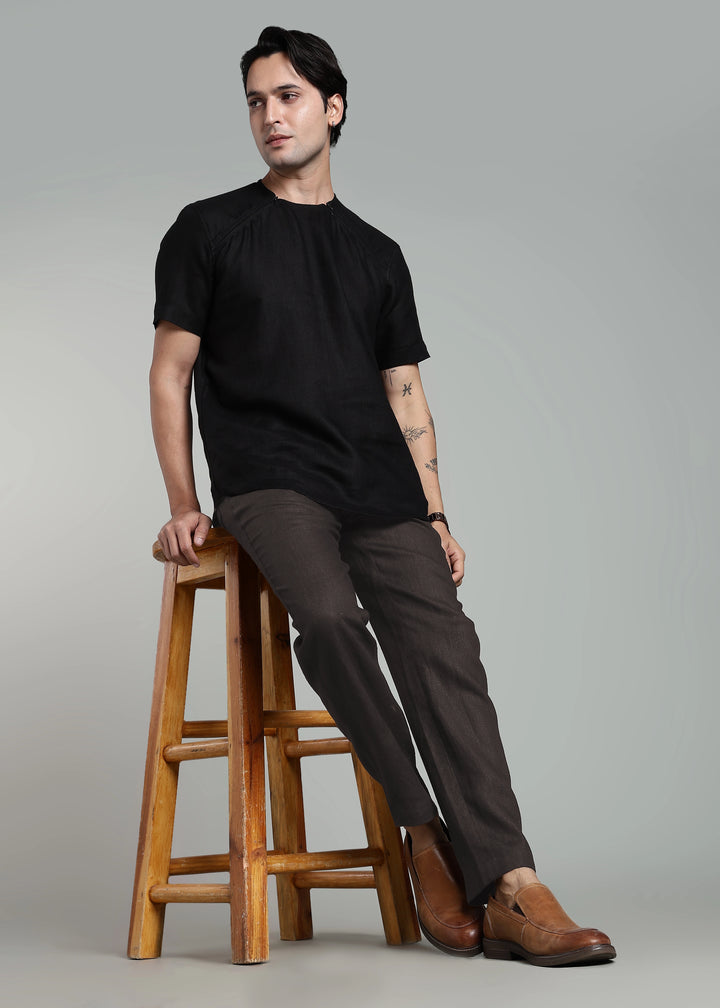 Drake - Pure Linen Trousers With Elastic Waist Band, Drawcord & Zipper - Fossil Grey