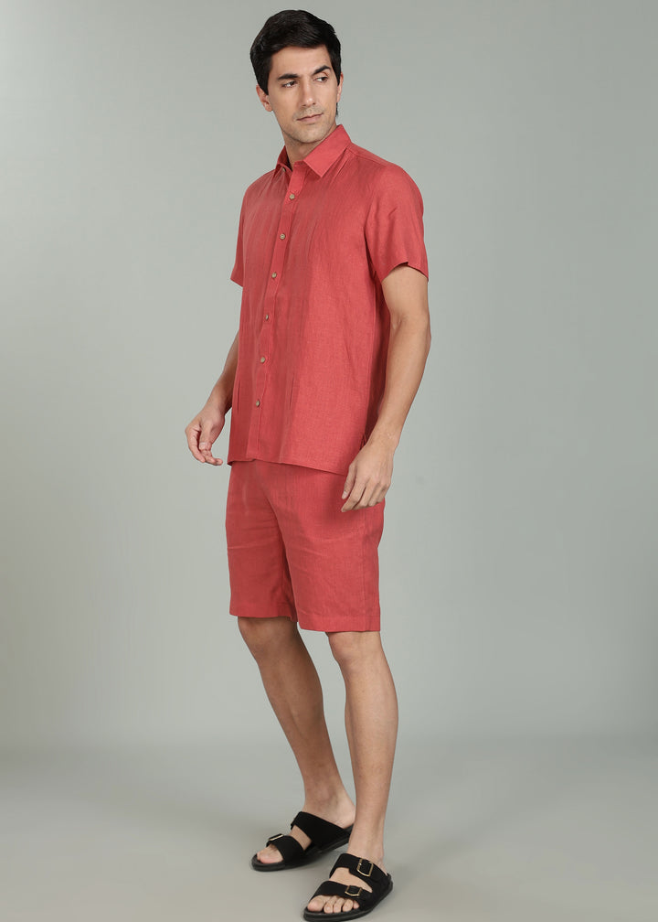 Milo Pure Linen Shirt & Shorts Co-ord Set - Terracotta Red