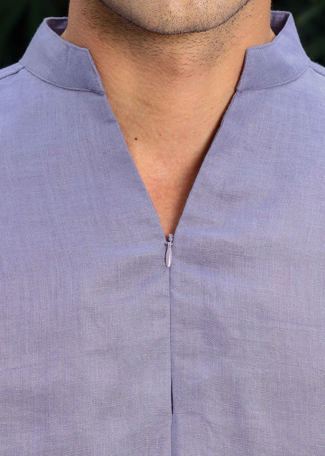 Arnav - Full Sleeve Broad-Notched Collar Pure Linen Short Kurta - Lavender Violet
