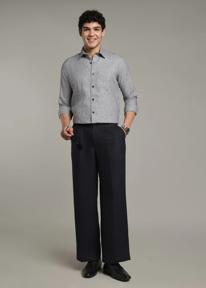Harvey - Pure Linen Full Sleeve Shirt - Black Houndstooth