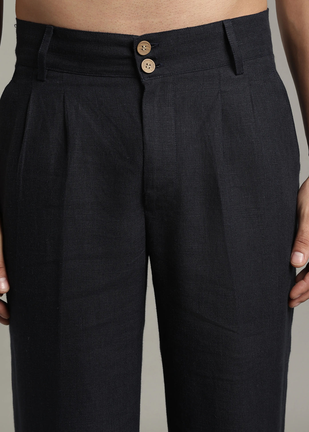 Ashford - Pure Linen Double Pleated High Waisted Trousers - Regal Blue
