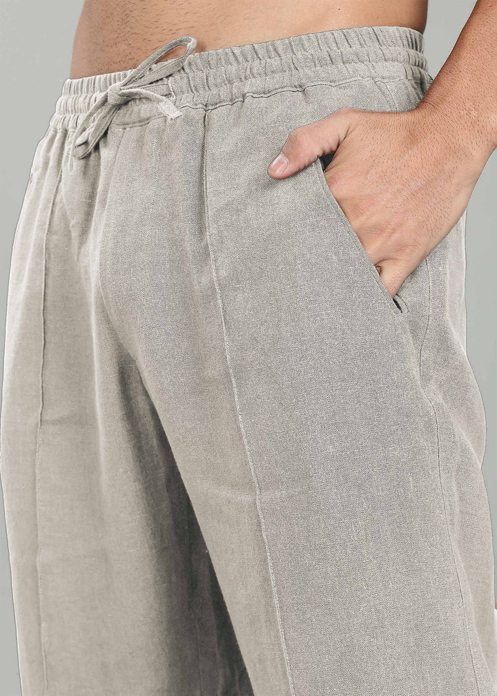 Art Pants - Pure Linen Elastic Casual Pants with Drawstrings - Ecru