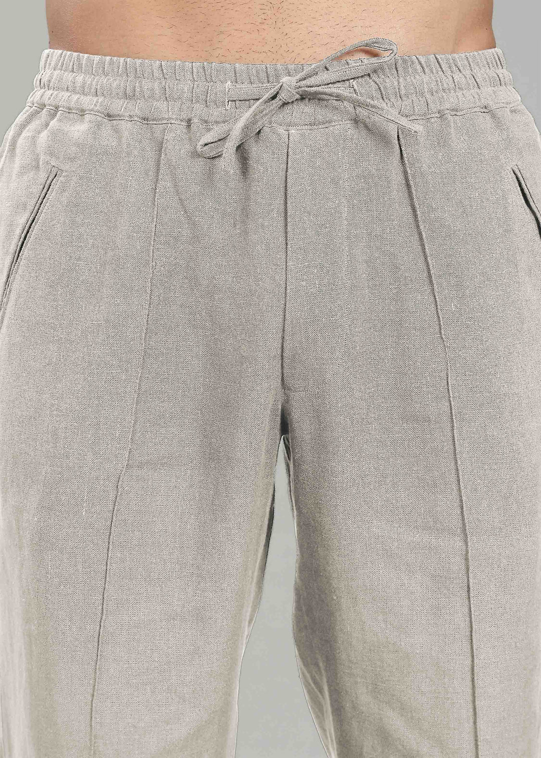 Art Pants - Pure Linen Elastic Casual Pants with Drawstrings - Ecru