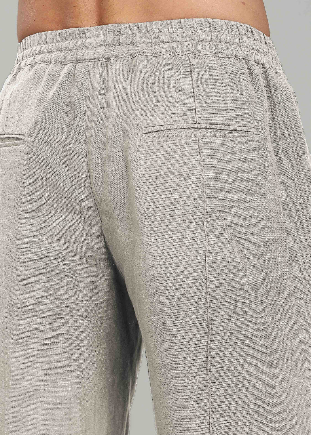 Art Pants - Pure Linen Elastic Casual Pants with Drawstrings - Ecru