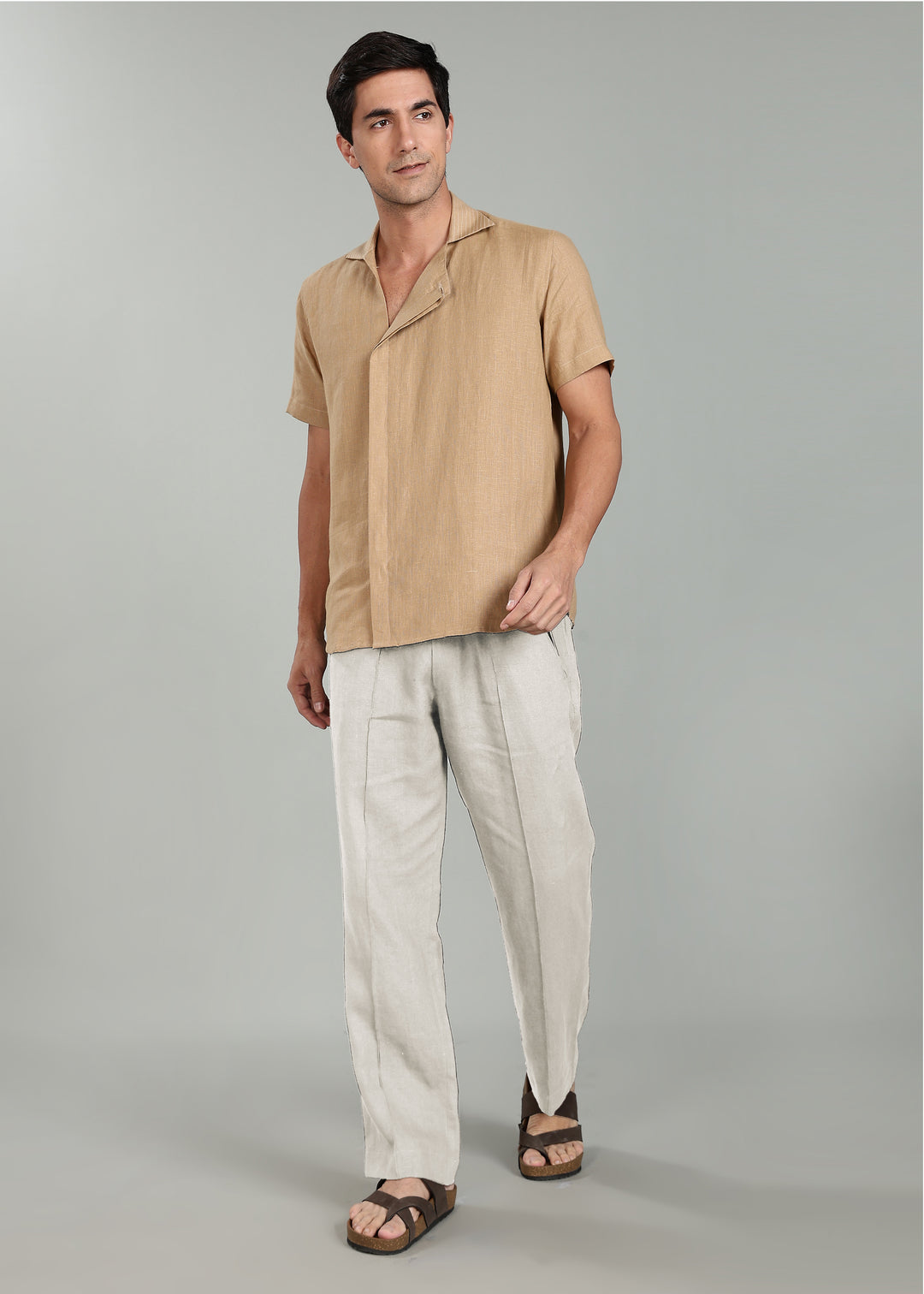 Art Pants - Pure Linen Elastic Casual Pants with Drawstrings - Ecru