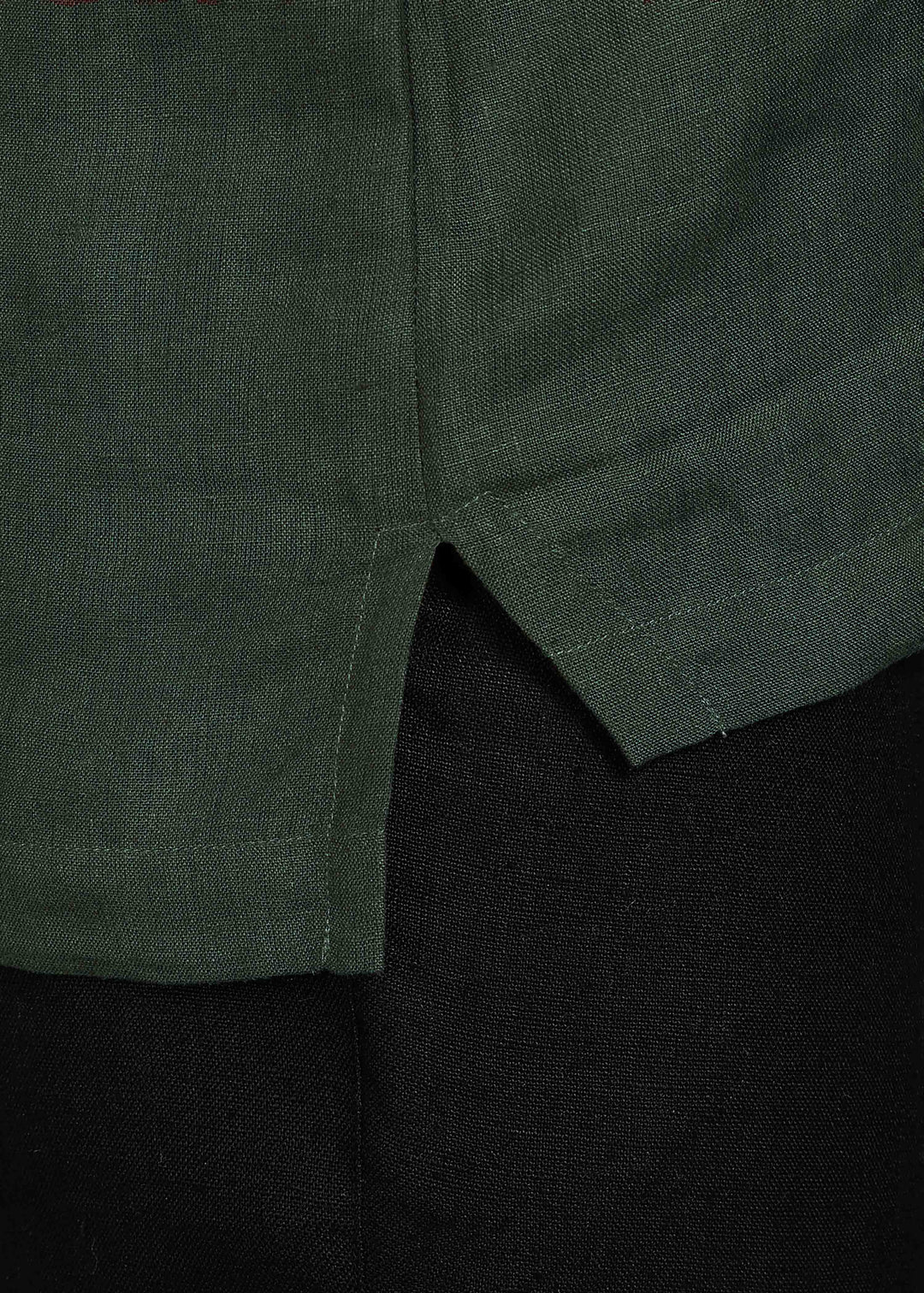 Aero - Pure Linen Front Zipper T-Shirt with Stylized Collar - Dark Fern Green