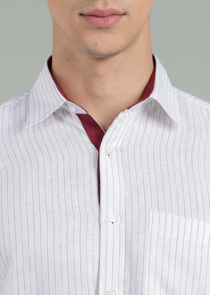 Alfred - Pure Linen Full Sleeve Shirt - Black Pinstripe & Red Wine