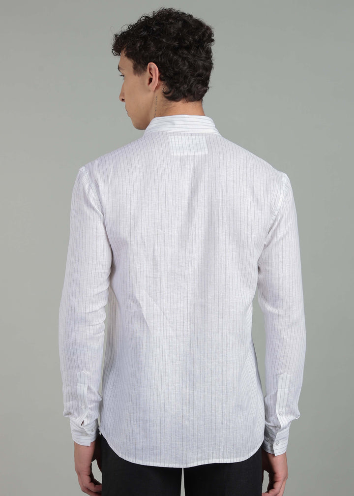 Alfred - Pure Linen Full Sleeve Shirt - Black Pinstripe & Red Wine