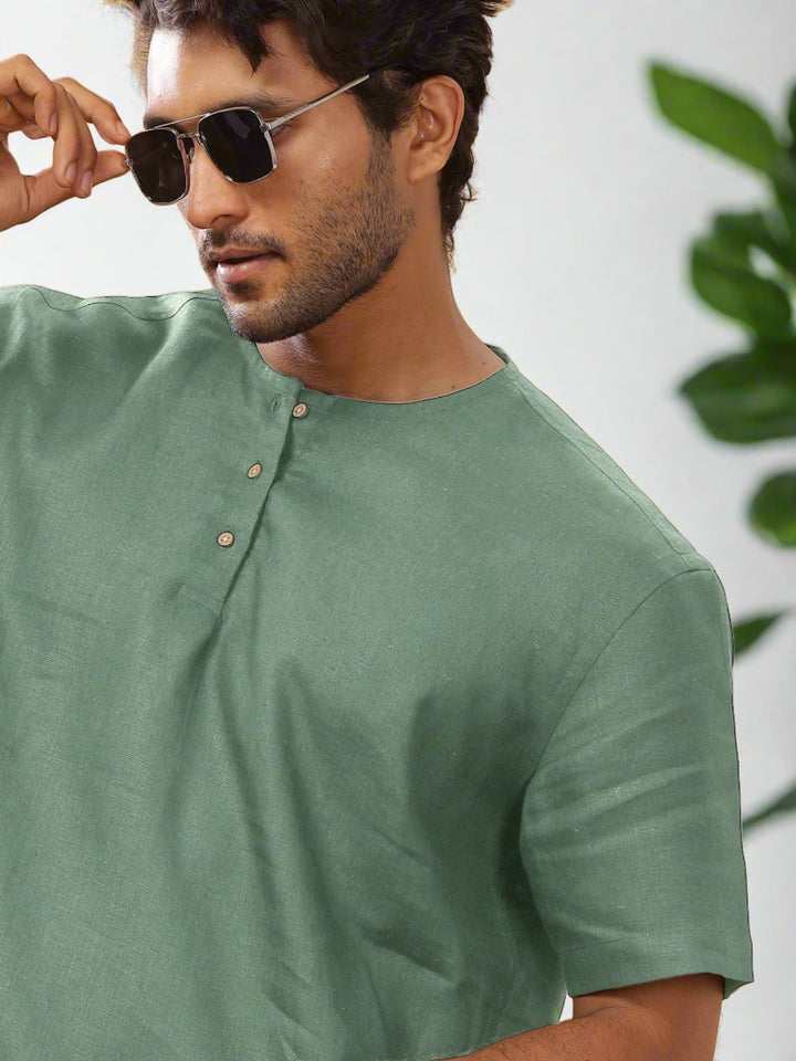 Asher - Pure Linen Short Sleeve T-Shirt - Spring Green