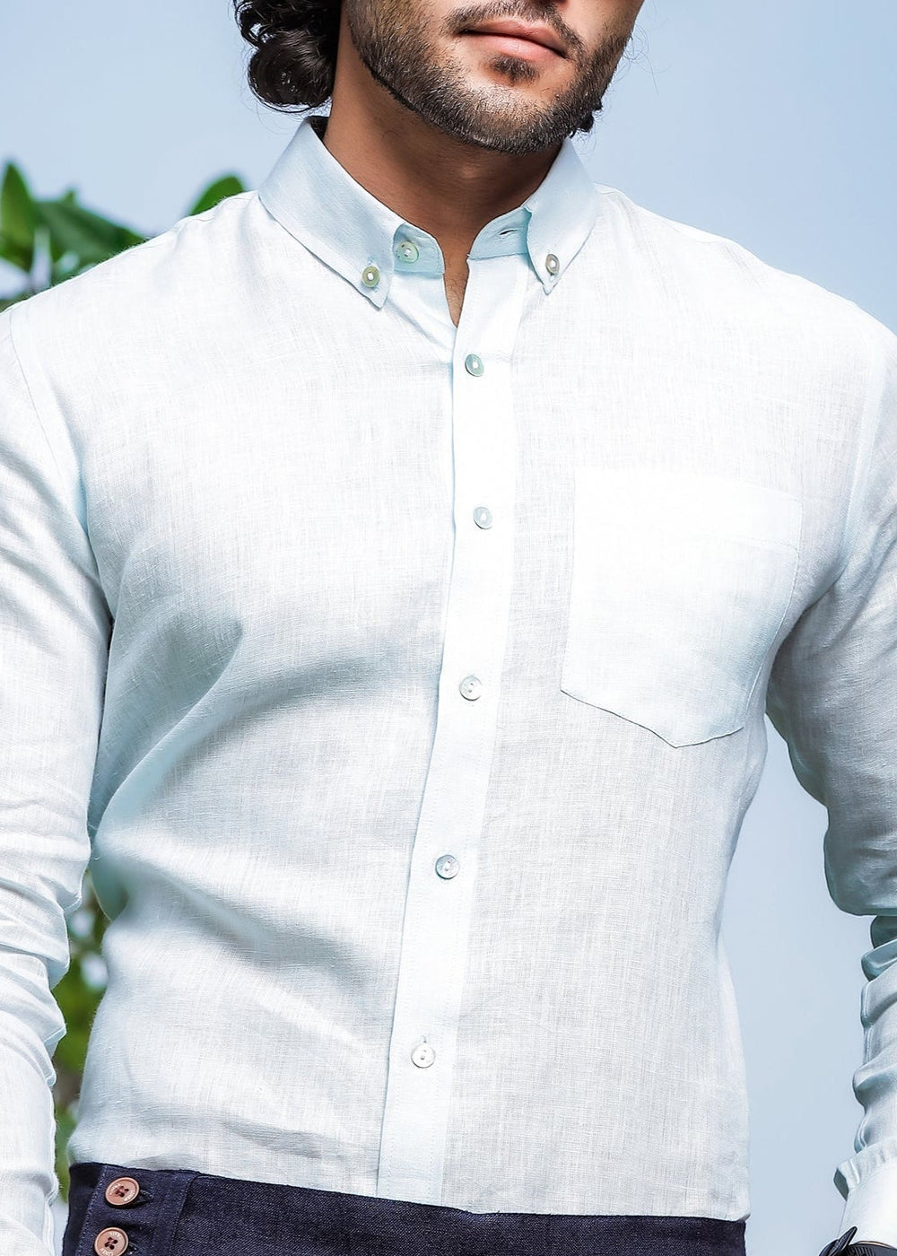 Austin - Pure Linen Button Down Full Sleeve Shirt - Light Blue