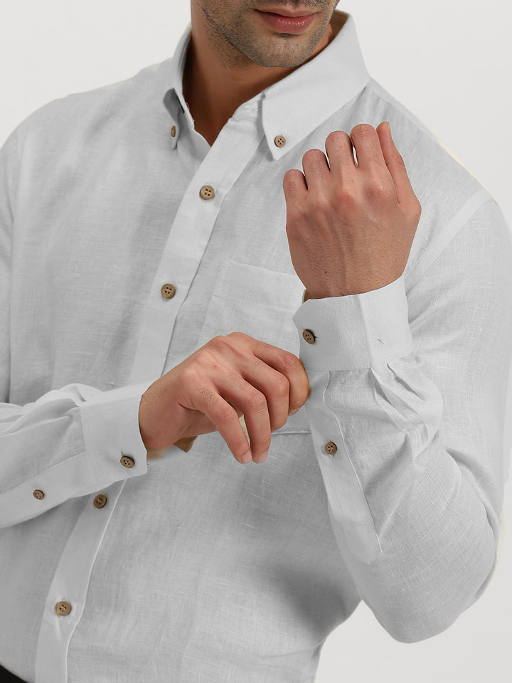 Austin - Pure Linen Button Down Full Sleeve Shirt - Light Grey