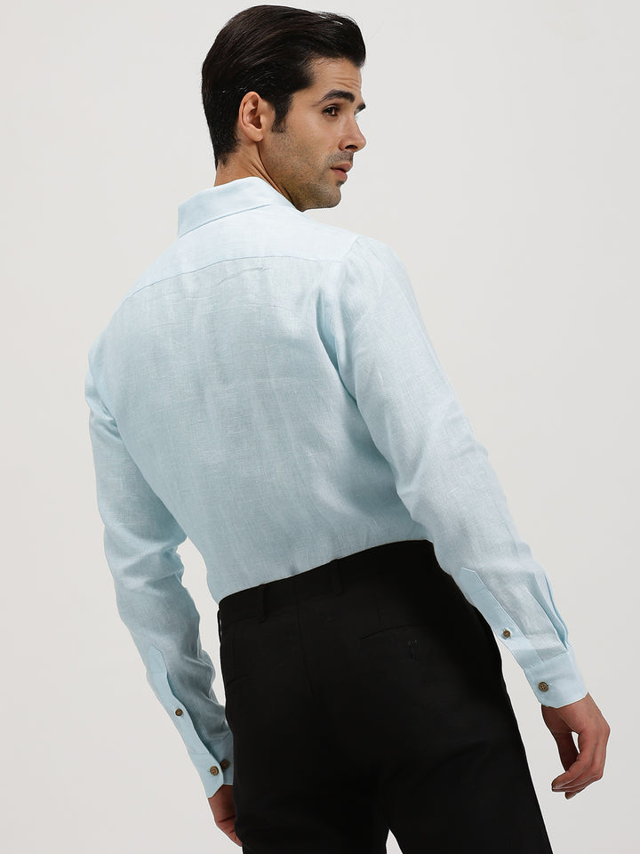 Austin - Pure Linen Button Down Full Sleeve Shirt - Sky Blue