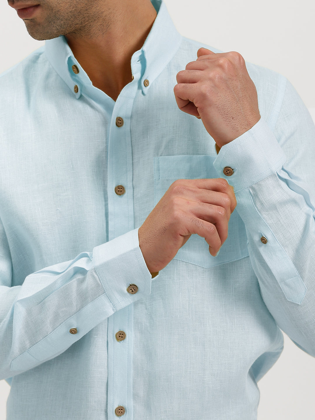 Austin - Pure Linen Button Down Full Sleeve Shirt - Sky Blue