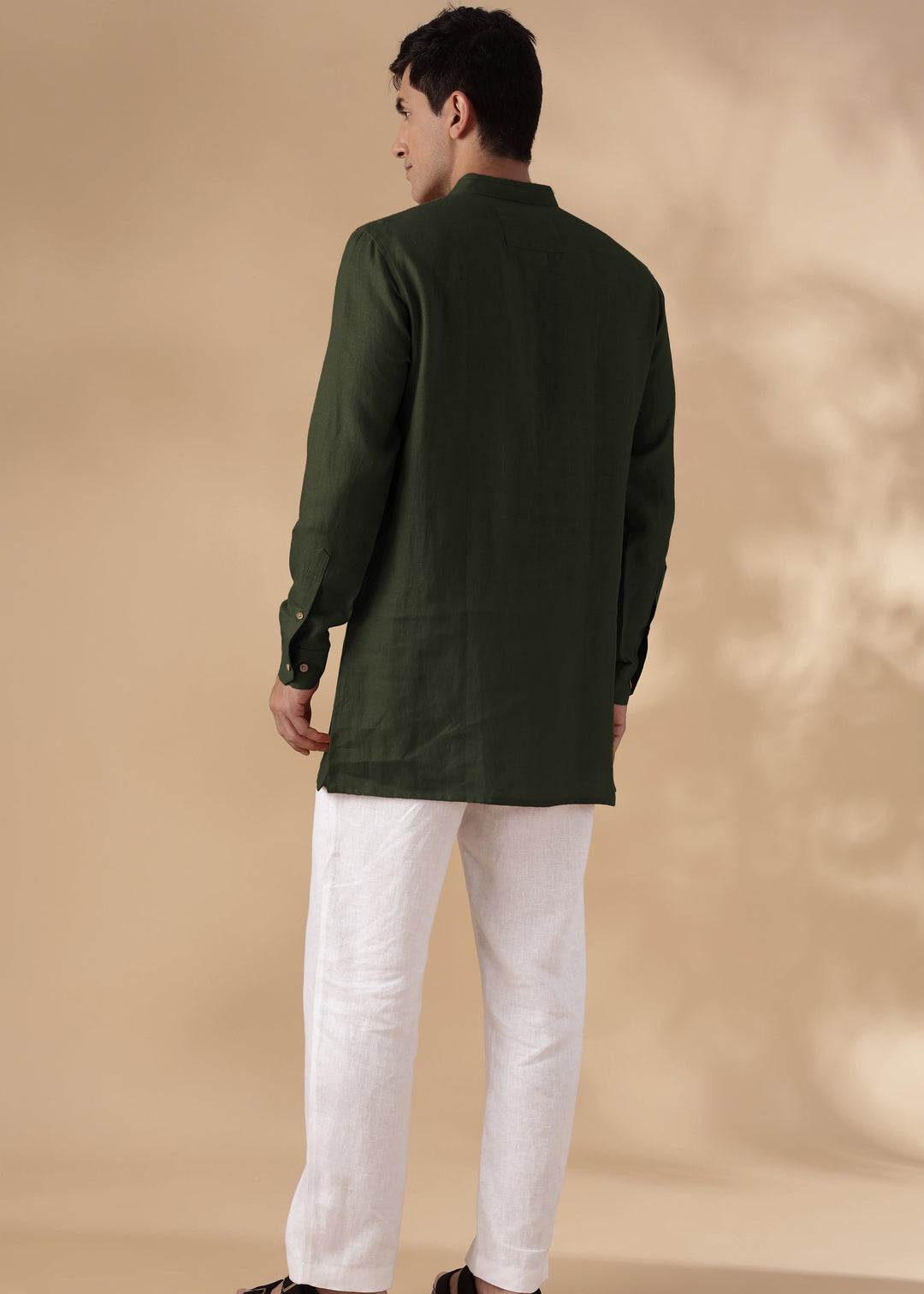 Taran Kurta - Half Placket Pure Linen Kurta - Moss Green